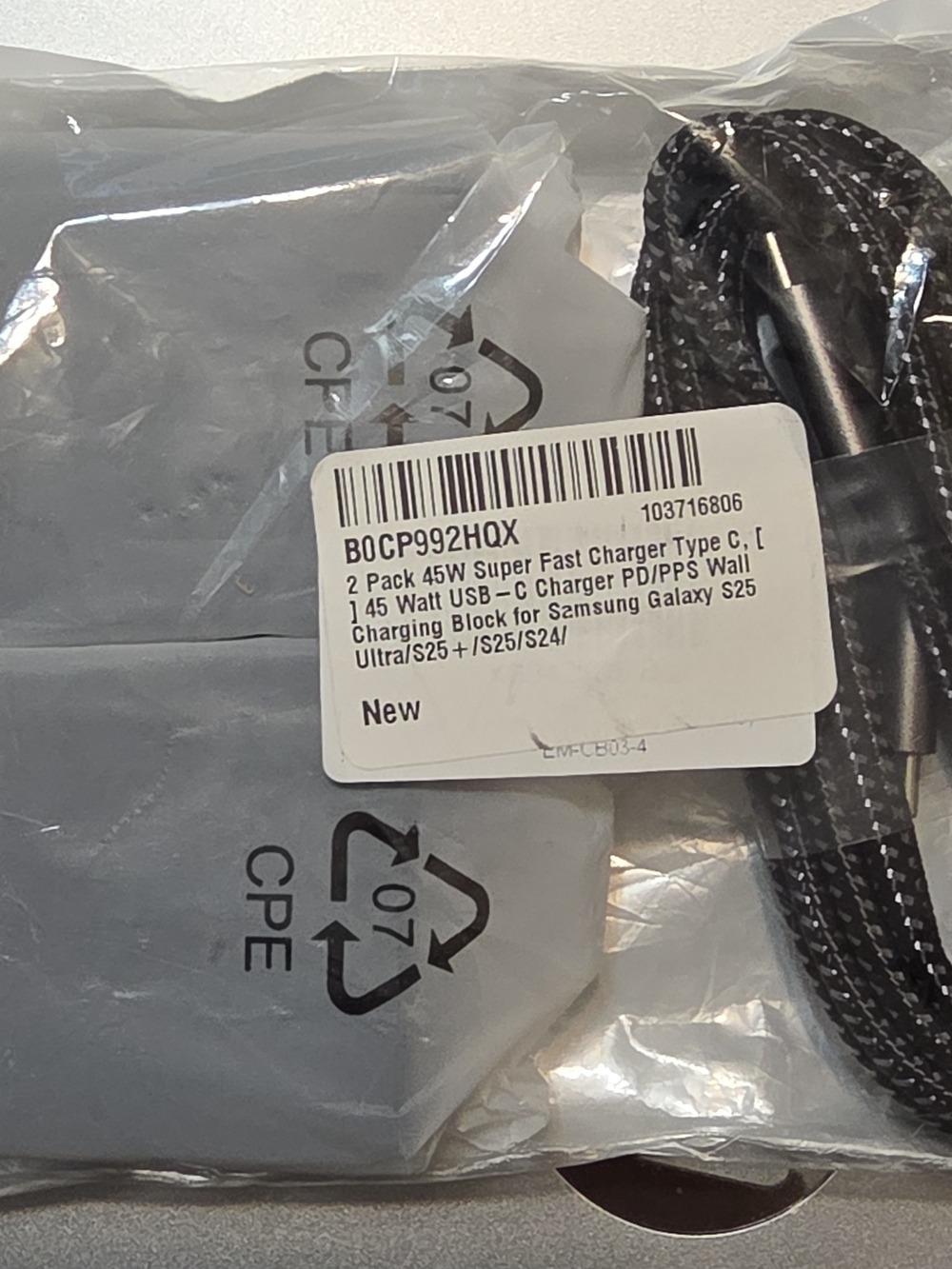 2-Pack 45W USB-C Fast Charger with Braided Cable - Black